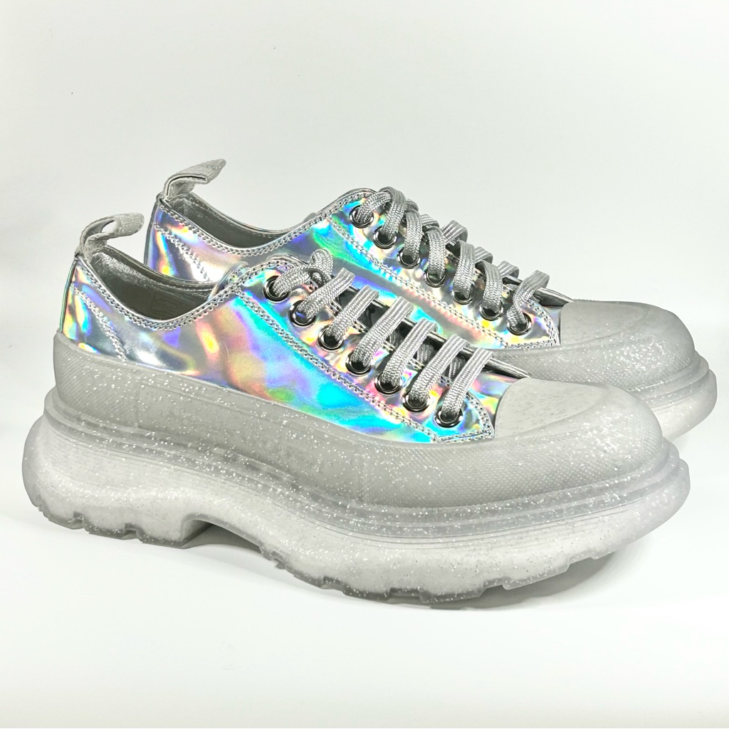 New Alexander Mcqueen Tread Slick Iridescent Sparkle Low Sneaker Size 39eu/9us
